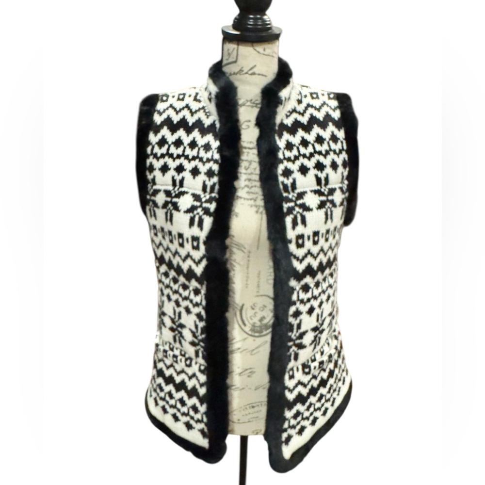 Talbots Vest Artic Fair Isle Quilted Black and White Women’s XS - Picture 6 of 12